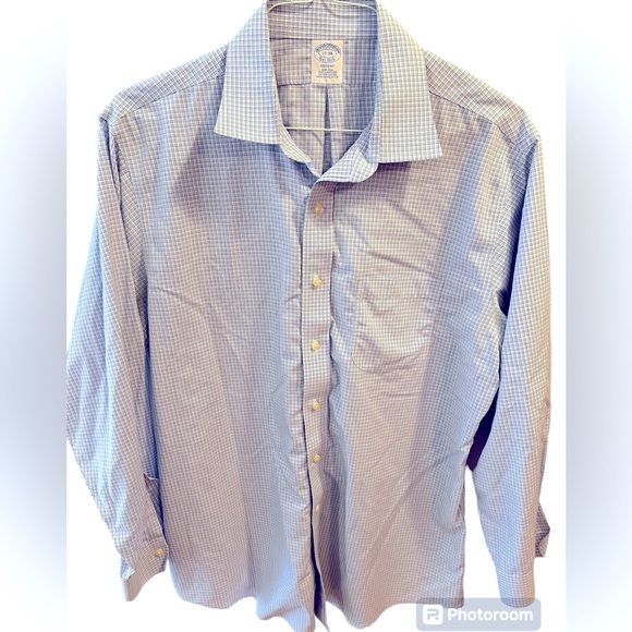 Three Shades of Blue Patterned Long Sleeve Button Down Shirt by Brooks Brothers. - Picture 1 of 13